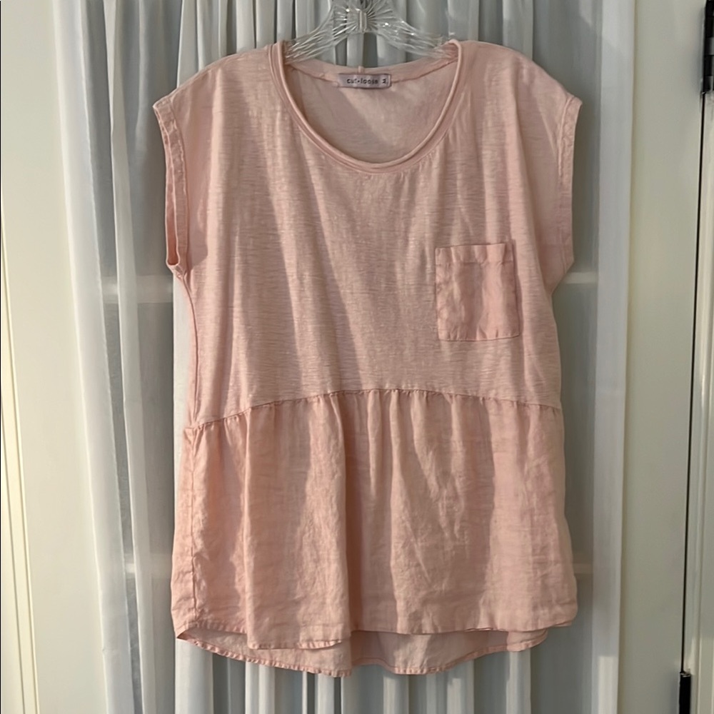 Women's cut loose linen and cotton Pink Sleeveless Top